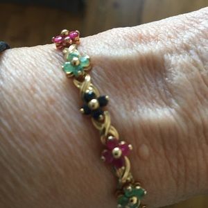 Ruby,sapphire,and emerald bracelet set in 14 kt